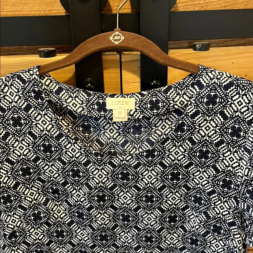 J. Crew Navy and White Geometric Blouse